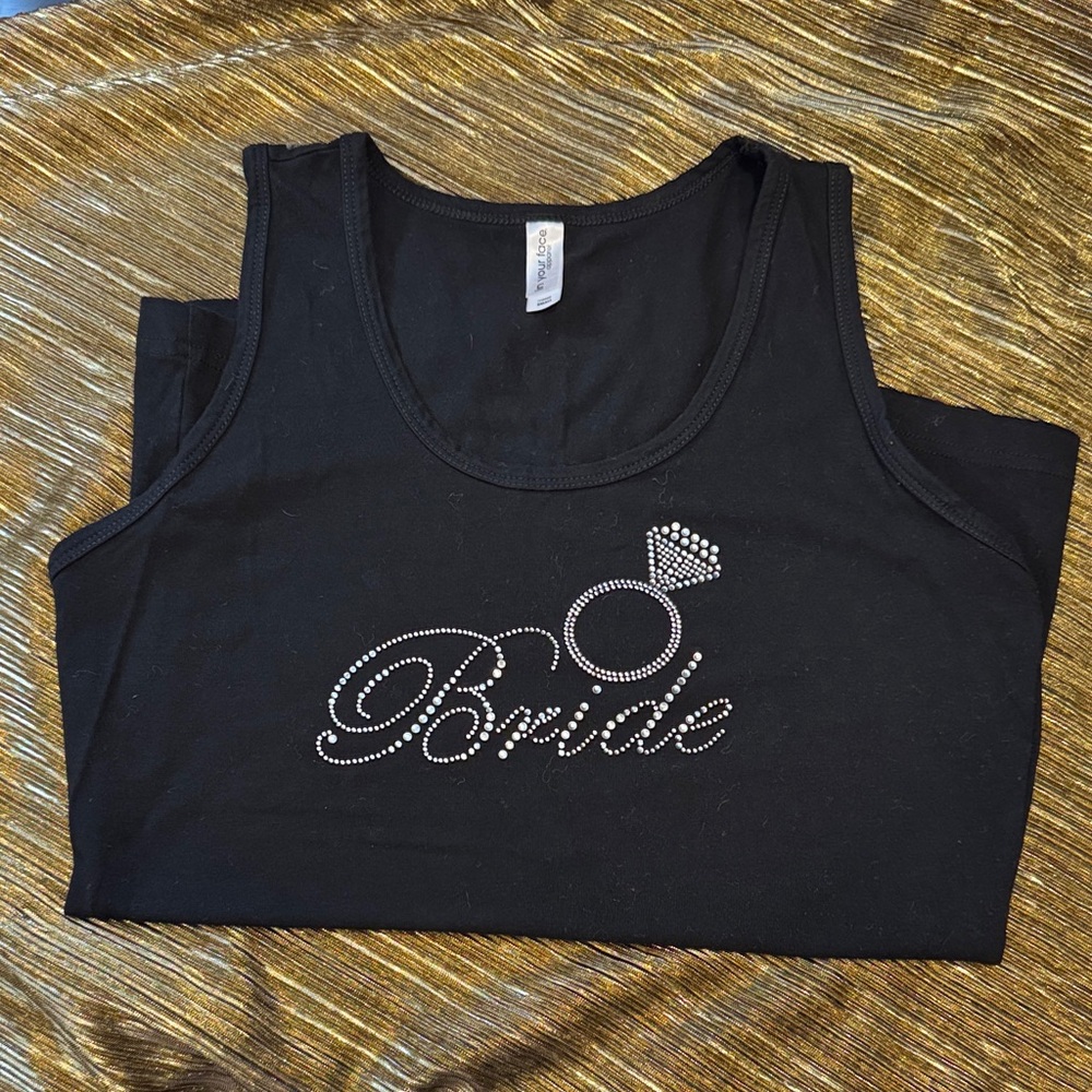 Black Bride Tank Top with Rhinestone Design
